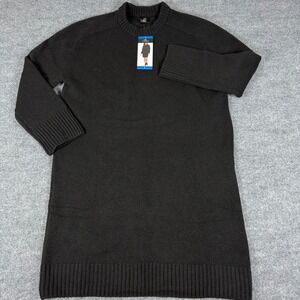 Dalia Size Large Black Ribbed Knit Sweater Dress LS Wool Blend Minimalist Office